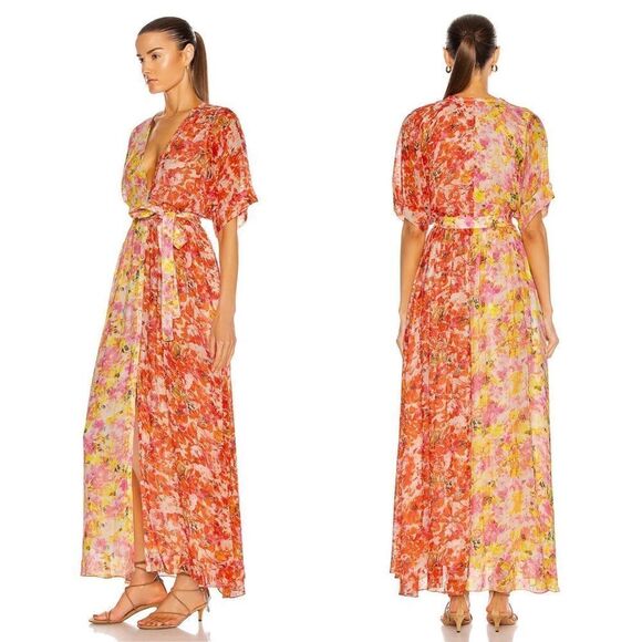 NWT Rococo Sand Nesh Mixed Floral V Neck Maxi Dress Orange Yellow XS - Picture 13 of 14
